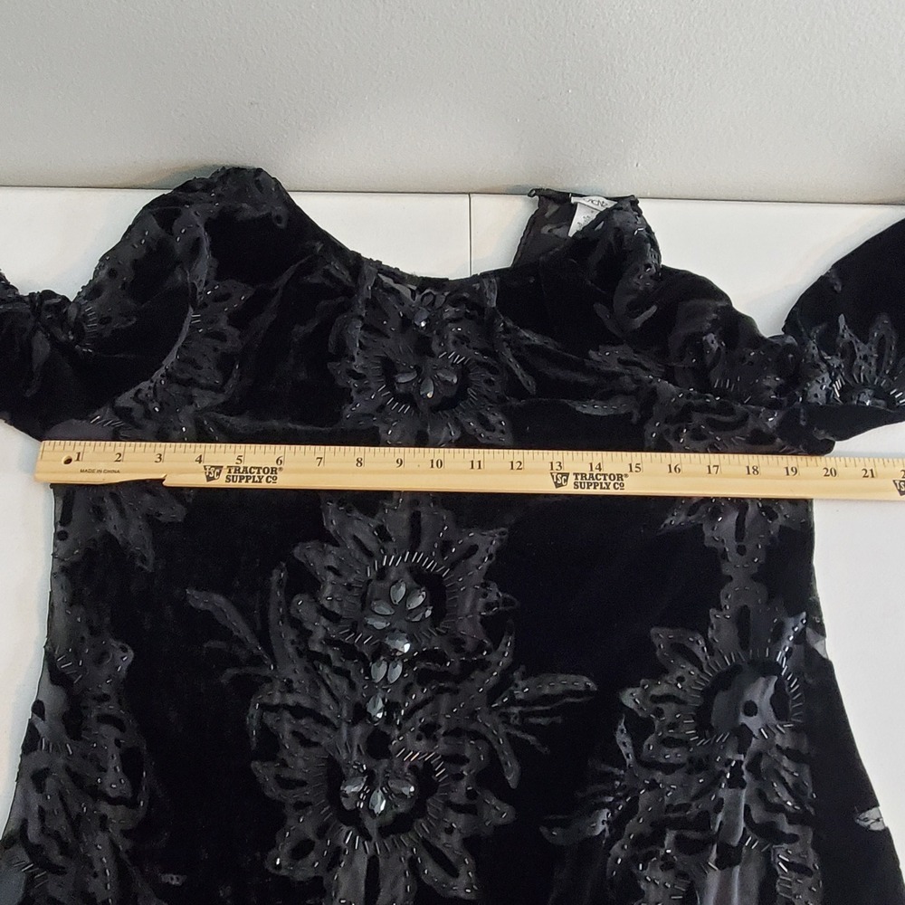 Vintage Cache Dress 8 Black Velvet Burnout Beaded Silk Whimsigoth Y2K Gothic - Picture 6 of 14